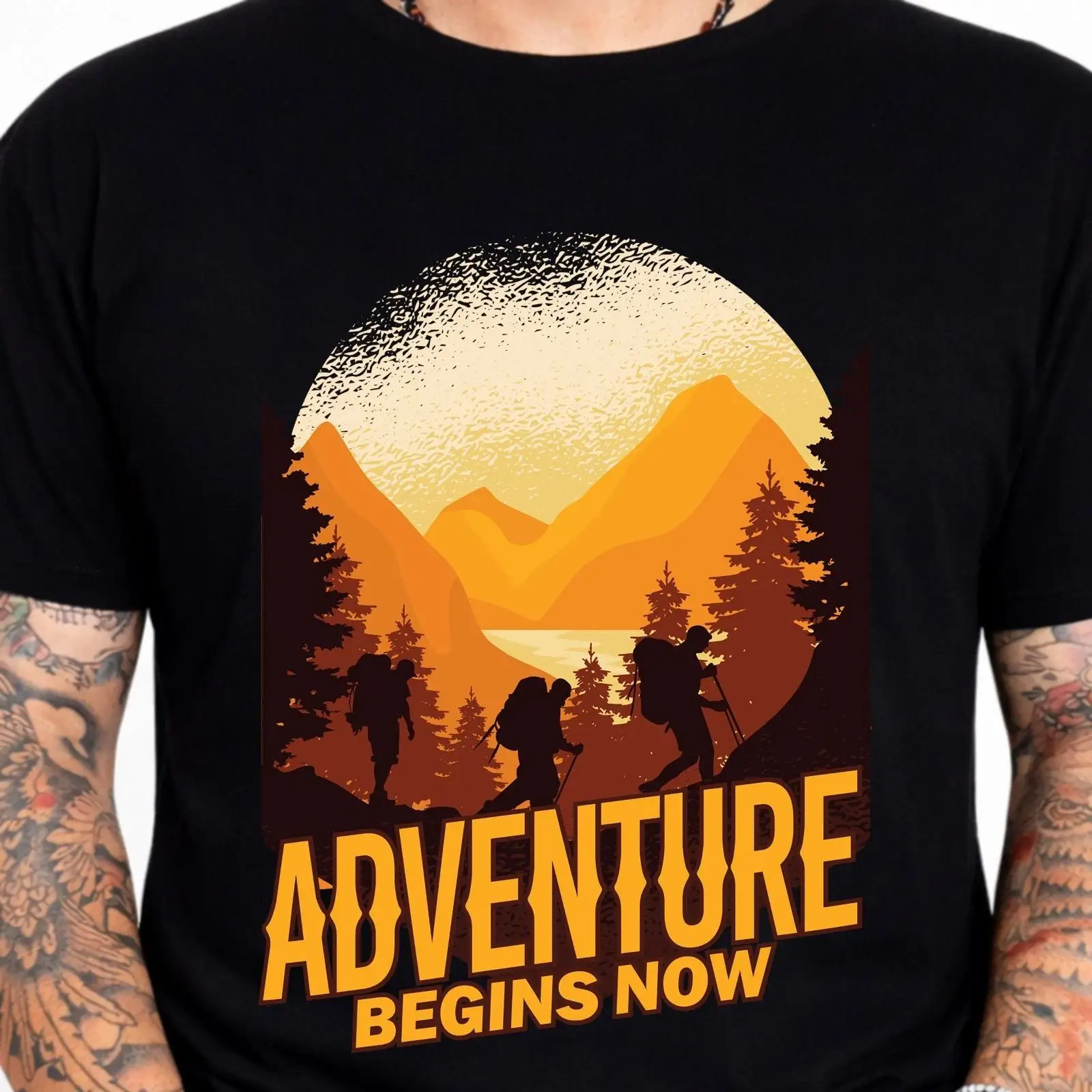 Outdoor Adventure Images - Adventure Begins Now T Shirt Hiking