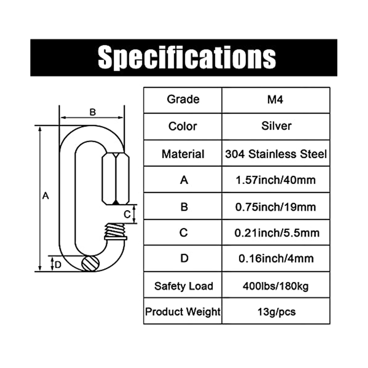 12 Pack Quick Link 5/32 Inch H - огляд і ціна Carabiner Locking D