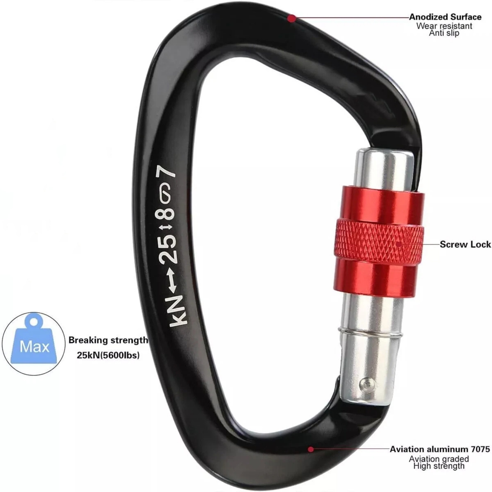 5Pcs/Set 25KN D-Shape Aluminum - огляд і ціна Carabiner Locking D